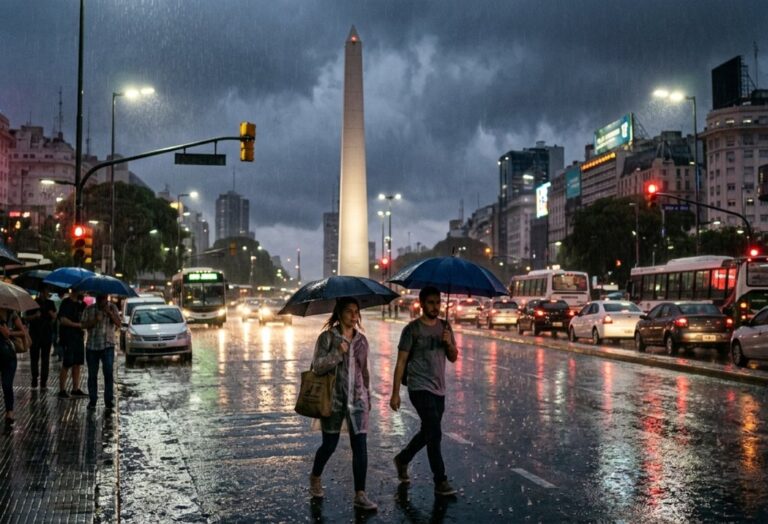 Mapa del pronóstico del tiempo con lluvias sobre la Ciudad de Buenos Aires