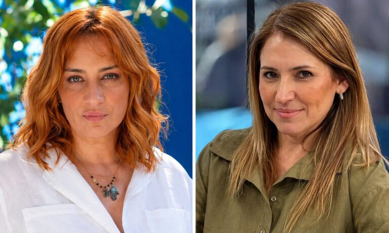 Fernanda Iglesias y María Julia Oliván en el estudio de televisión