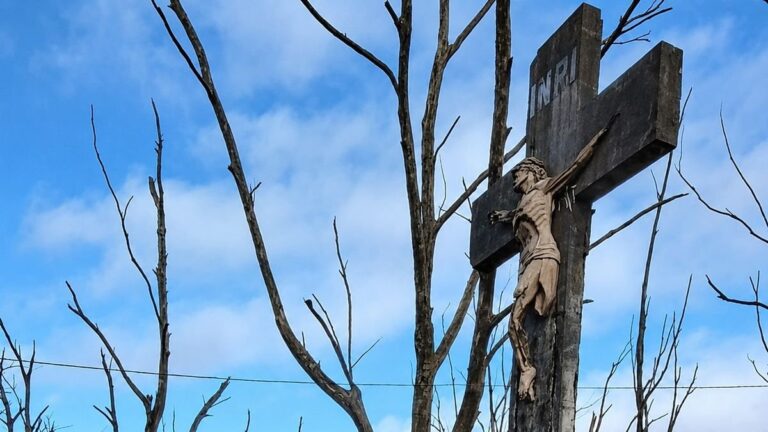Cristo del Camino en Carhué, obra de Francisco Salamone, con signos de deterioro