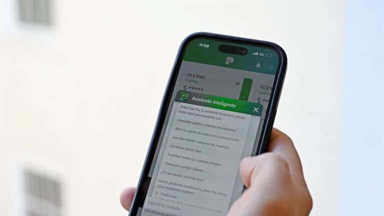 Pantalla de home banking del Banco Provincia con asistente PIA