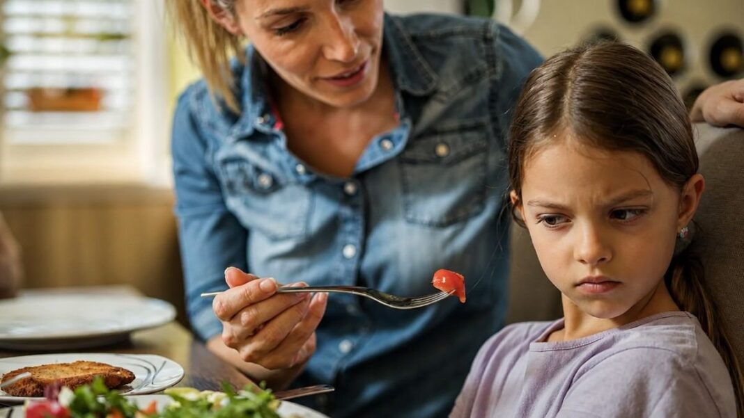 Niño comiendo verduras en un plato colorido