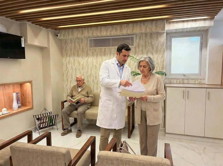 Persona mayor siendo atendida en un consultorio integral geriátrico