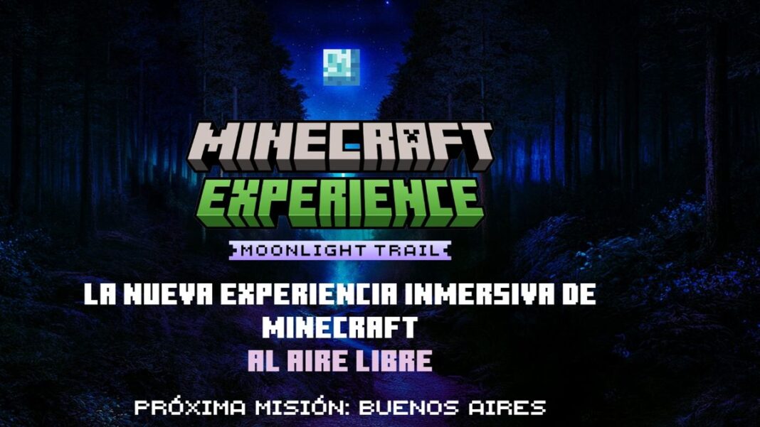 Escenario de Minecraft Experience en Buenos Aires con ambientación pixelada y luces nocturnas