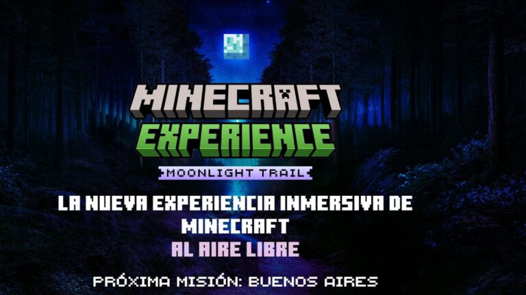 Escenario de Minecraft Experience en Buenos Aires con ambientación pixelada y luces nocturnas