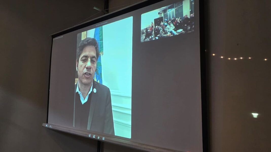 Axel Kicillof durante videoconferencia con dirigentes del PJ de Entre Ríos