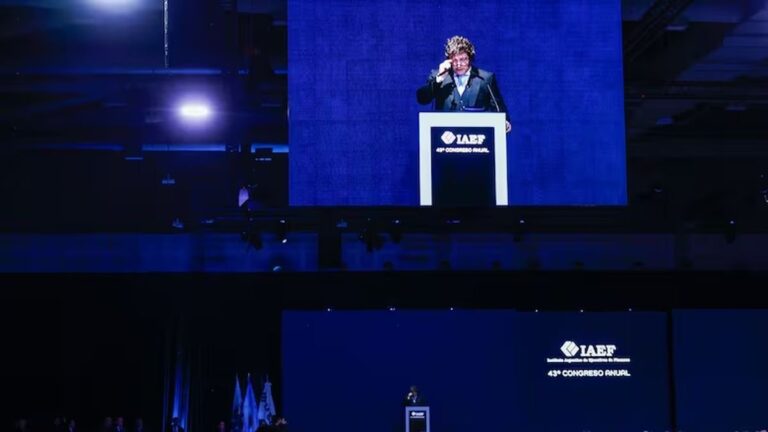 Javier Milei hablando en el Congreso del IAEF en Buenos Aires