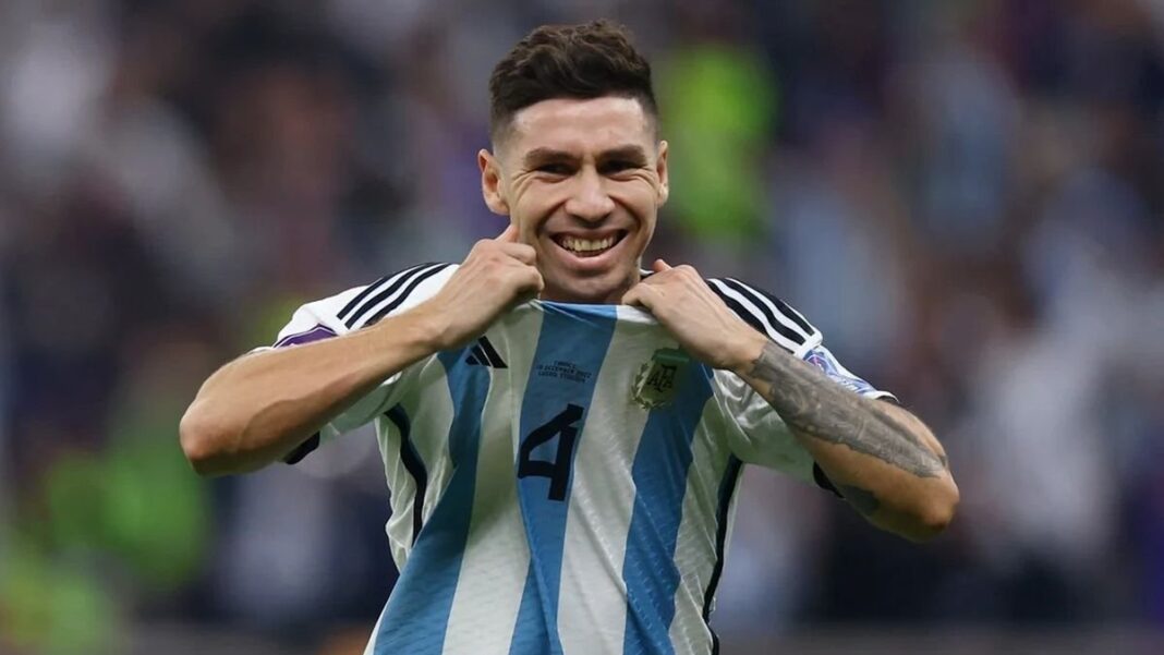 Gonzalo Montiel durante un entrenamiento de la Selección argentina