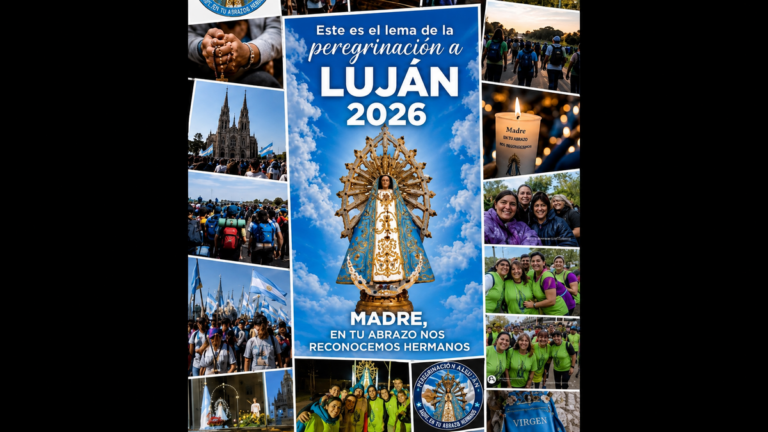 Peregrinos caminando hacia la Basílica de Luján durante una edición anterior de la peregrinación juvenil