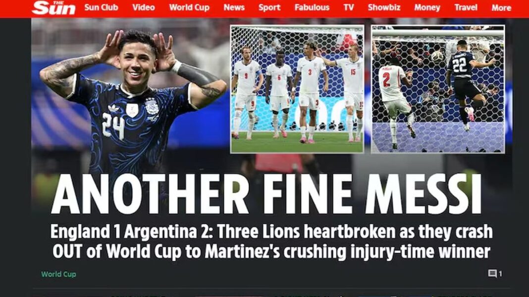 Portadas de diarios ingleses tras la derrota ante Argentina en el Mundial