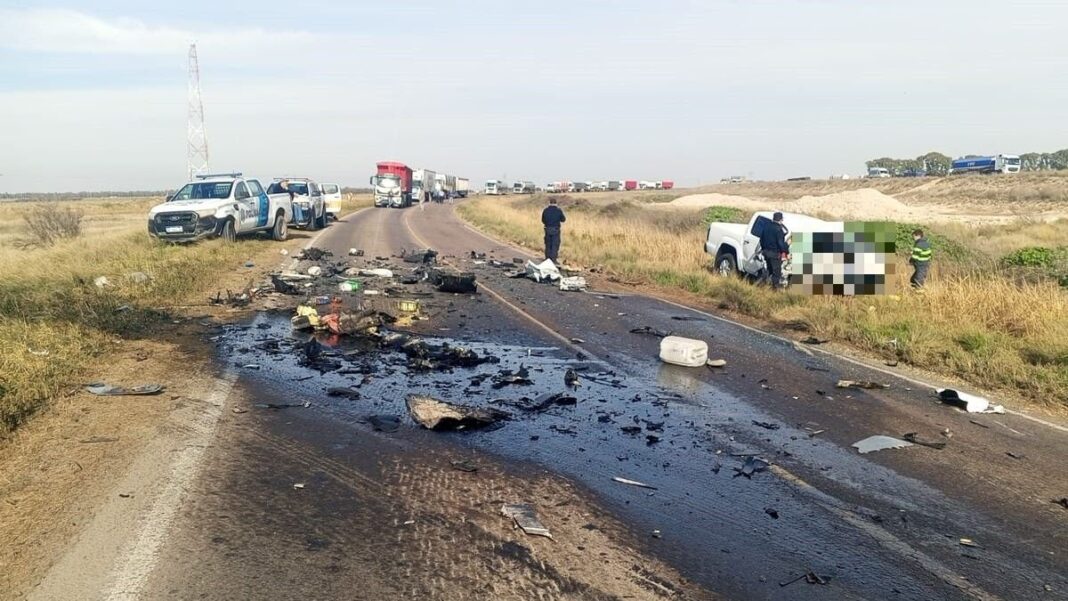 Ruta provincial en el sudoeste bonaerense con señalización de tránsito