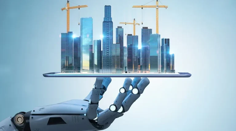 Render arquitectónico generado con inteligencia artificial mostrando un edificio moderno