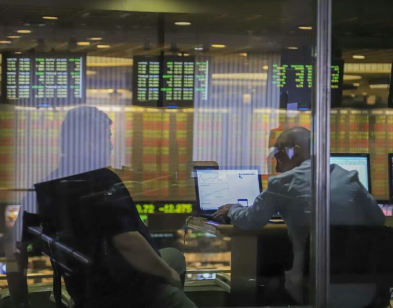Gráfico de cotizaciones del S&P Merval y evolución del riesgo país en la semana