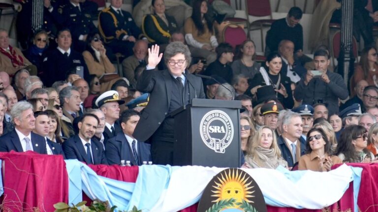Presidente Javier Milei hablando en el acto de apertura de la 138° Exposición Rural de Palermo