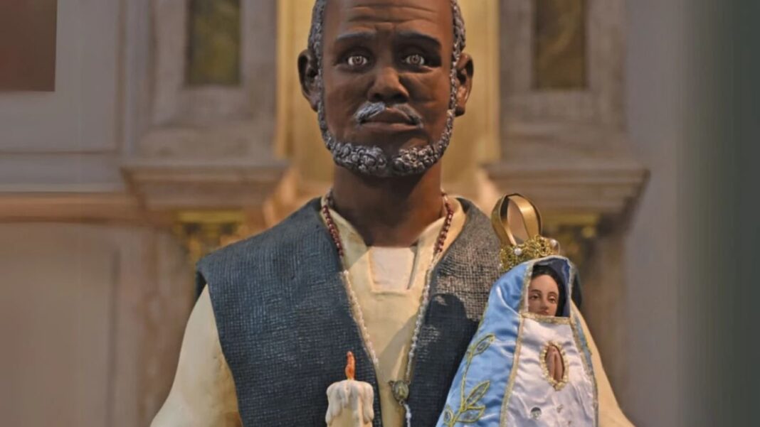 Representación del Negro Manuel junto a la Virgen de Luján