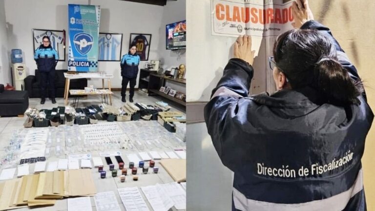 Fachada de vivienda clausurada en Pinamar durante operativo policial