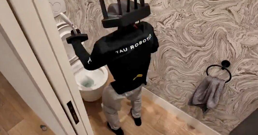 Robot humanoide de Tau Robotics limpiando un departamento en San Francisco