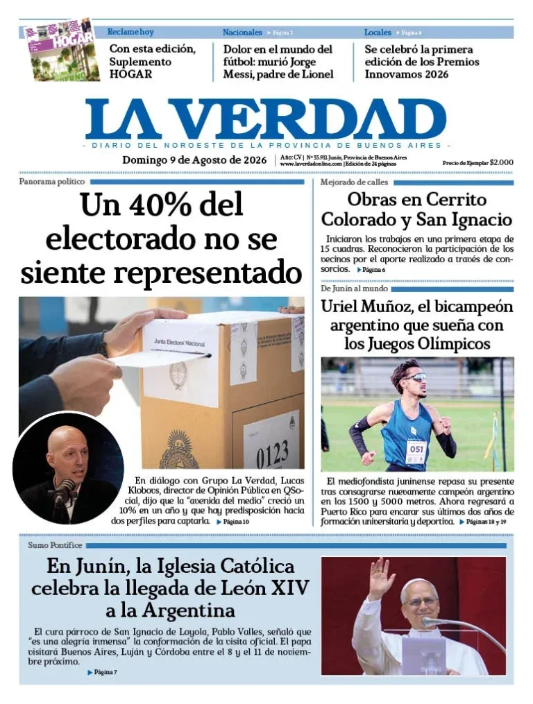 Portada de la edición impresa del domingo 9 de agosto de 2026