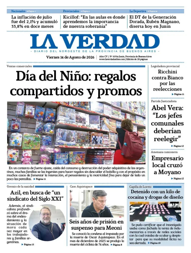 Portada de la edición impresa del viernes 14 de agosto de 2026