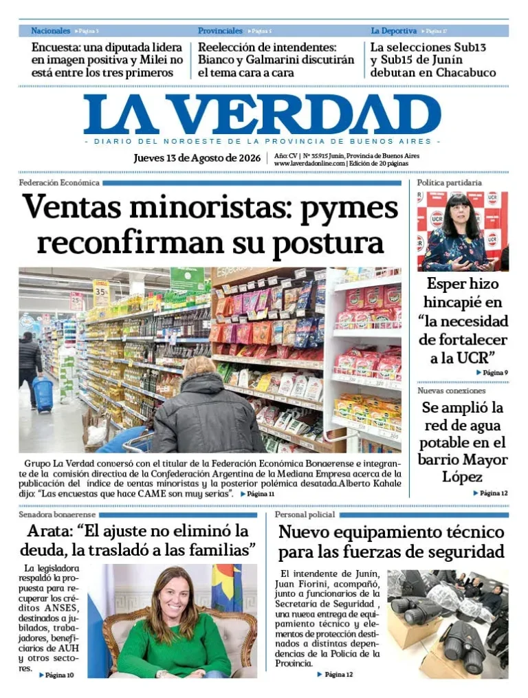 Portada de la edición impresa del jueves 13 de agosto de 2026