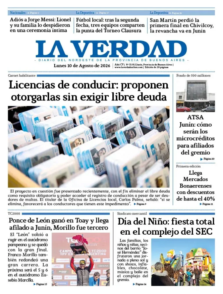 Portada de la edición impresa del lunes 10 de agosto de 2026