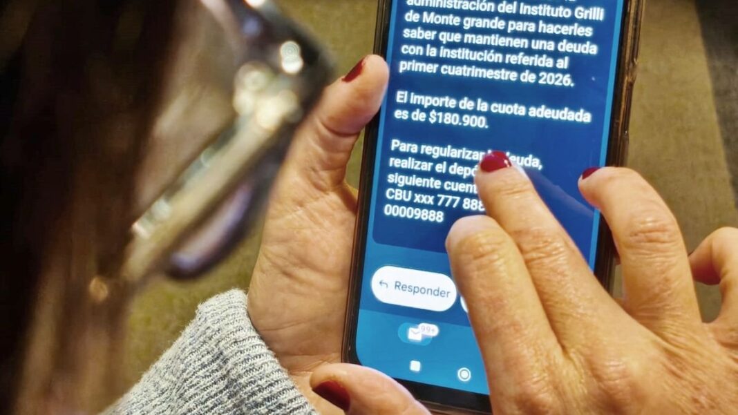 Correo electrónico fraudulento sobre cuotas adeudadas del Colegio Grilli de Monte Grande