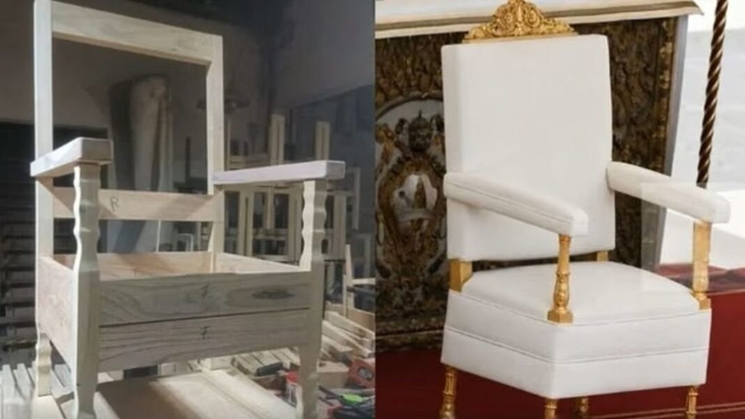Sillón que usará el Papa León XIV en la misa de Luján, fabricado en Esperanza, Santa Fe