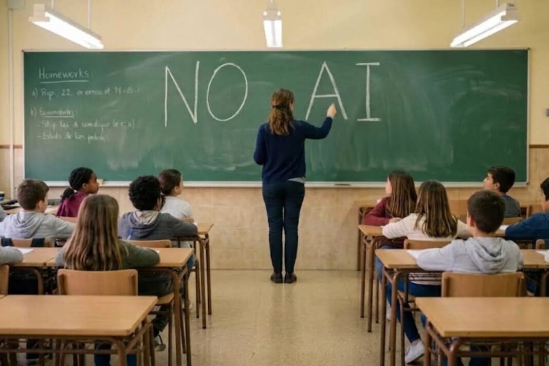 Estudiantes frente a computadoras en un aula de Los Ángeles